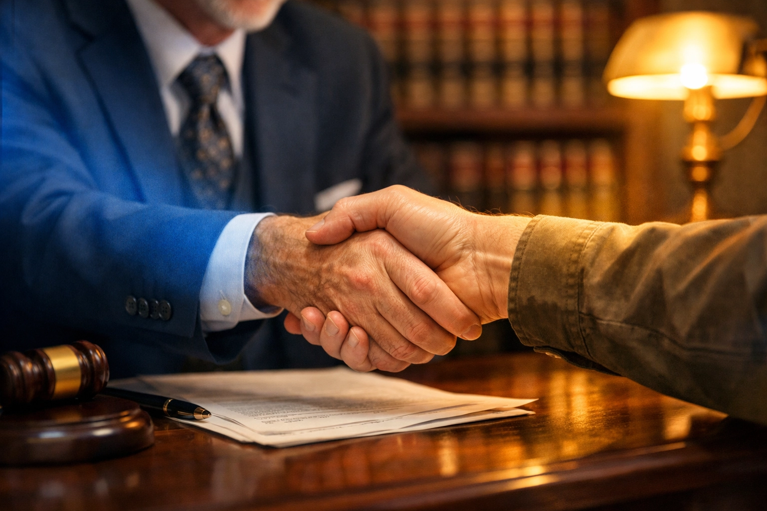 Attorney and client handshake representing trust and personalized care from lawyers in Sapulpa OK.