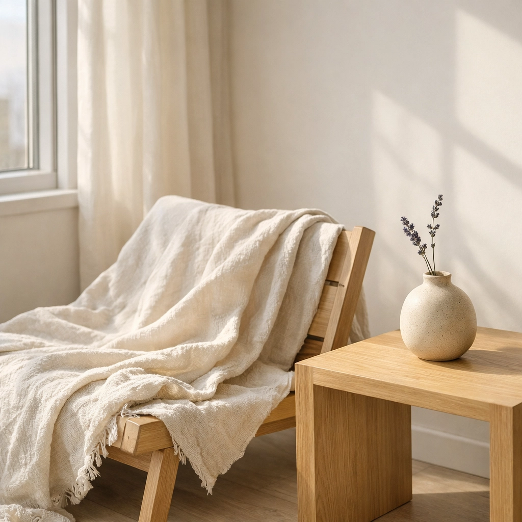 Minimalist home interior symbolizing a calm transition and postpartum sacred window.