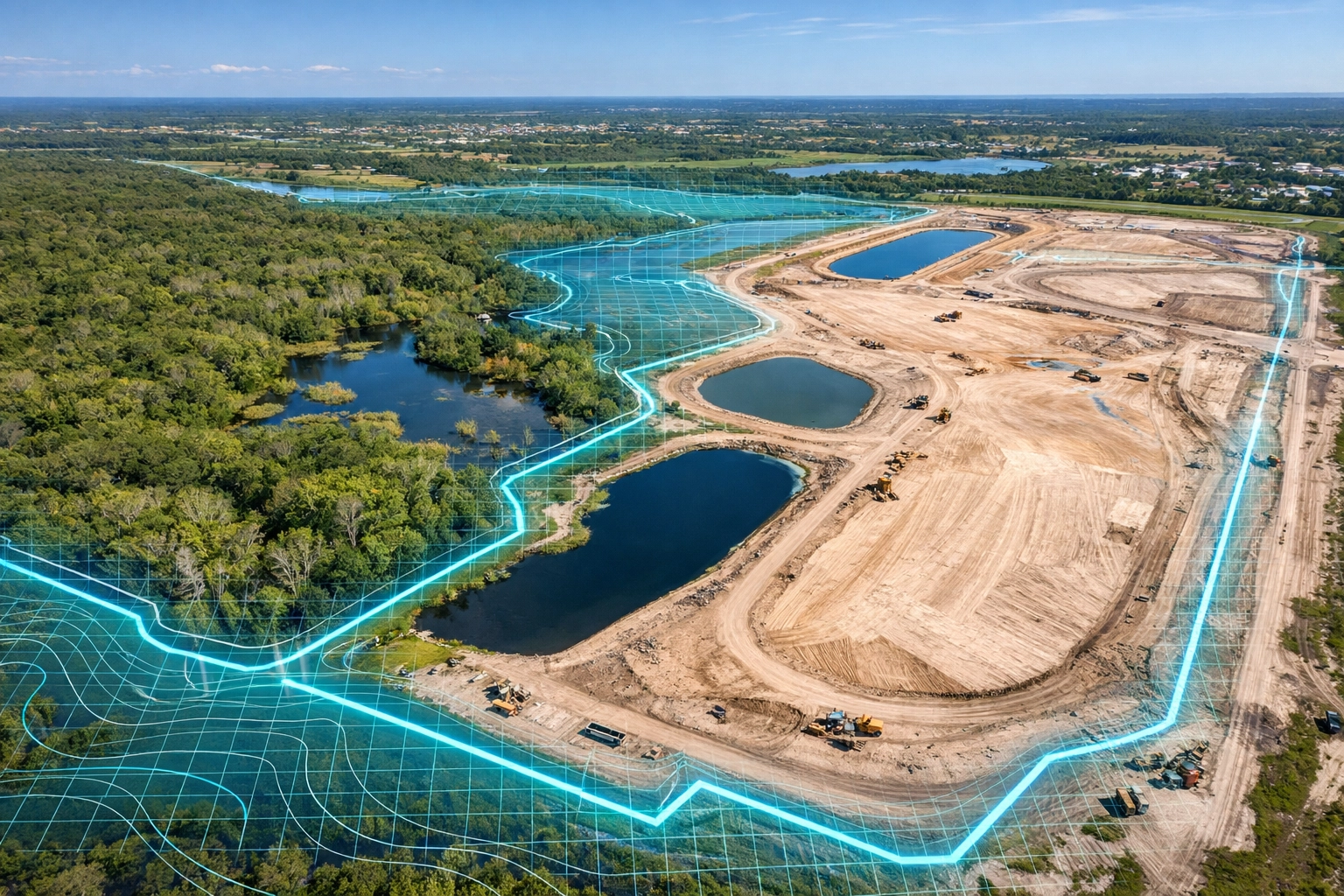 High-resolution drone mapping of a Southwest Florida land development site with digital topographic overlays.