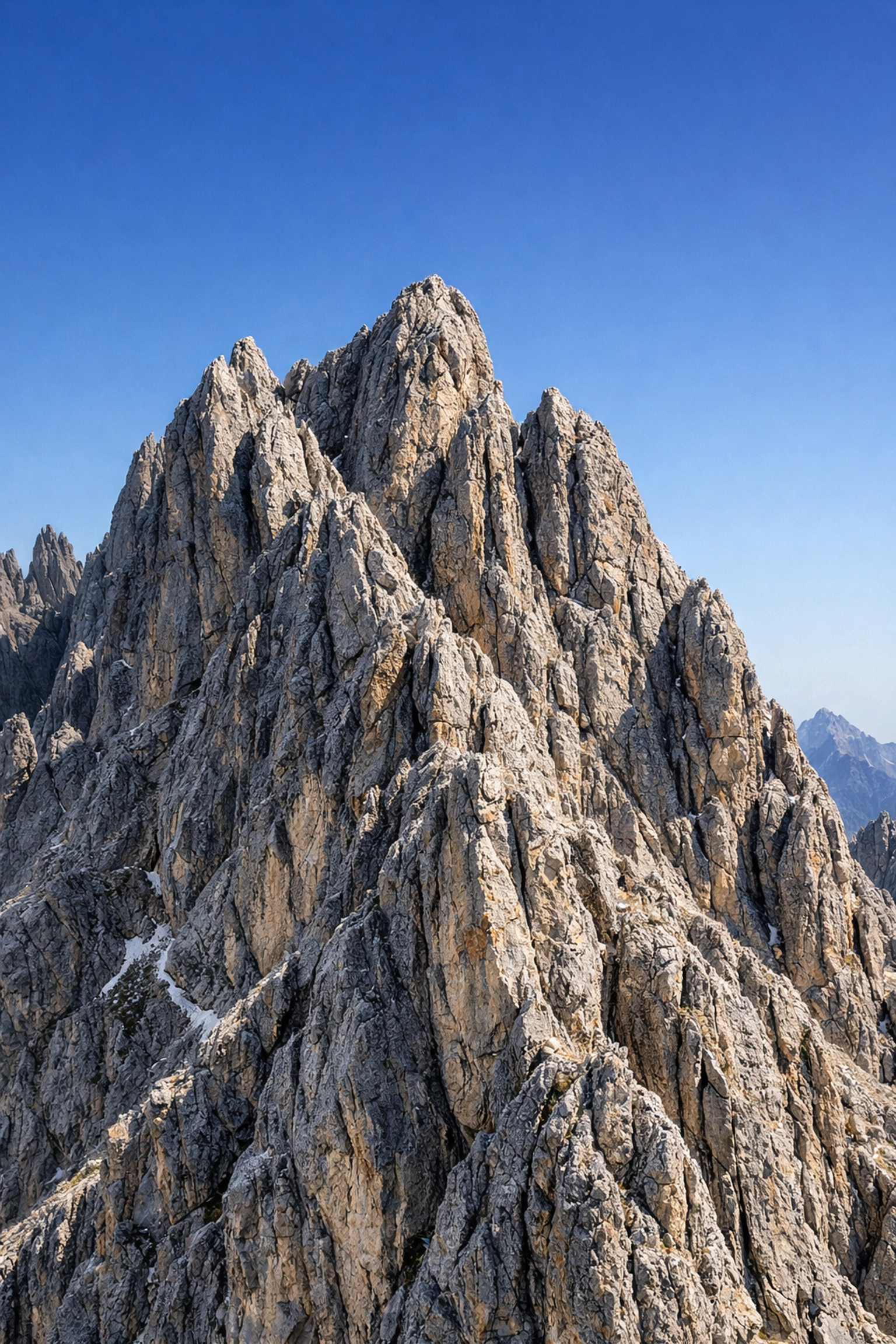 Sharp Dolomites mountain ridge highlighting clean texture and masked Structure AI in Luminar Neo.