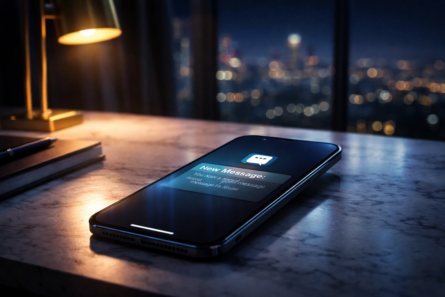 Smartphone displaying customer message notification representing 24/7 automated AI customer support Smartphone displaying customer message notification representing 24/7 automated AI customer support