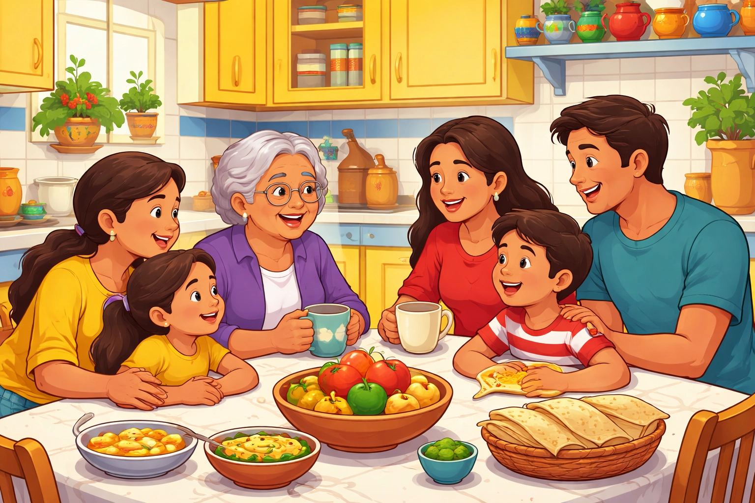 Familia latina multigeneracional conversa en un ambiente hogareño sobre el autismo y el apoyo familiar.