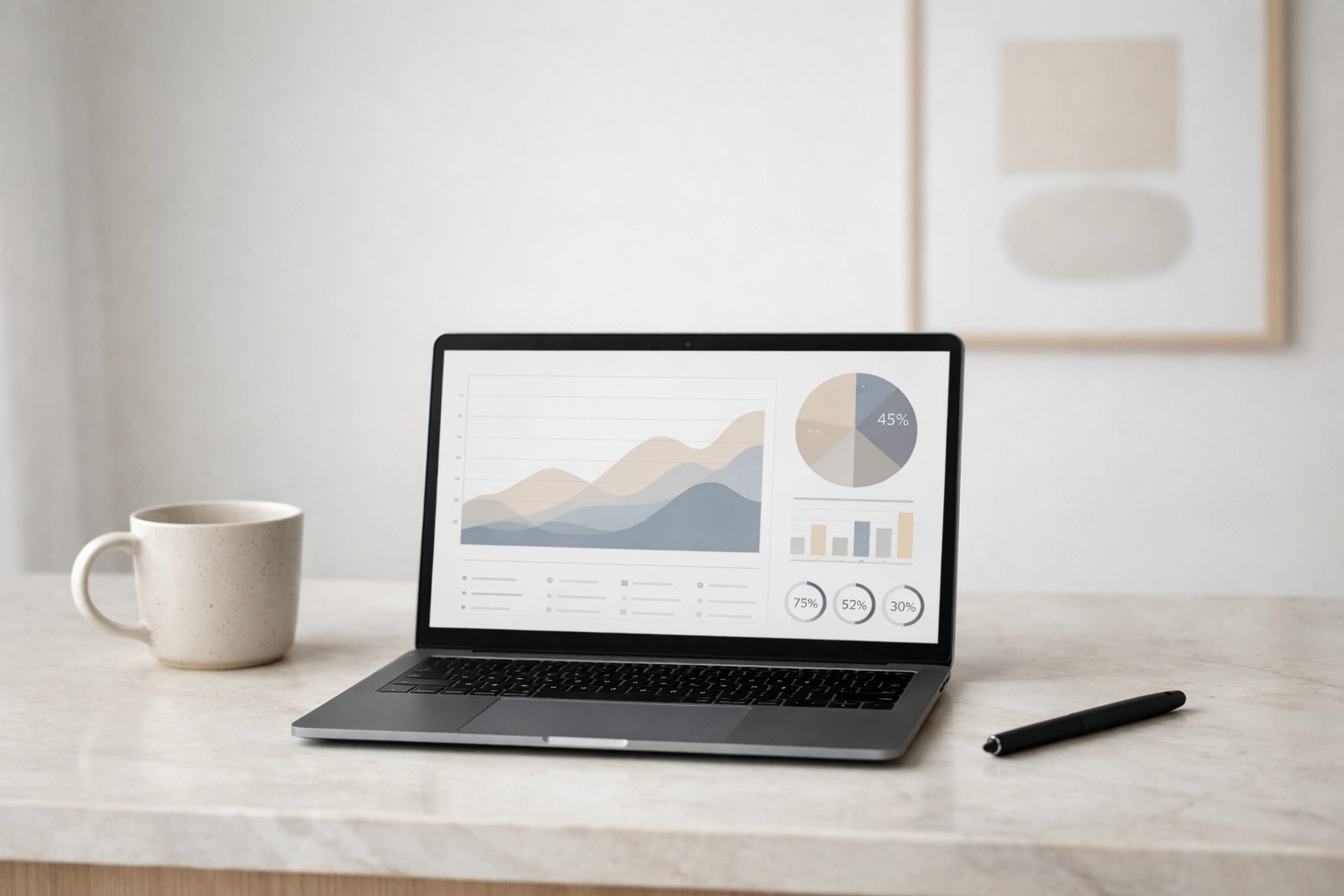 Laptop displaying automated reporting and data analytics from a cloud-native hotel PMS.