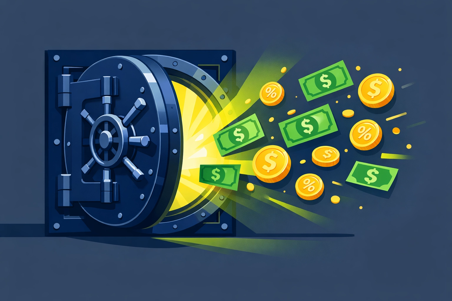 Open bank vault releasing currency symbols representing how to maximize tax refund with the latest 2026 tax update.