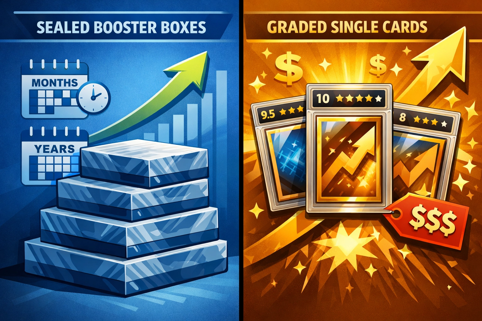 Investment comparison chart showing sealed products versus singles growth potential