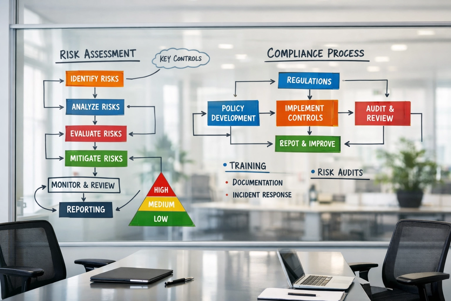 Compliance workflow diagram showing risk management protocols for service bureau EROs