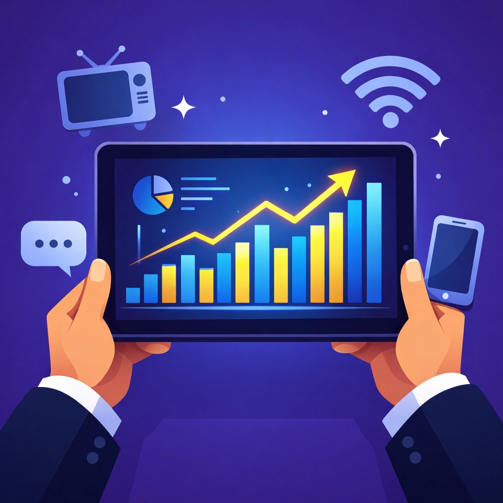 A professional viewing a white-label reporting dashboard for CTV and programmatic advertising performance.