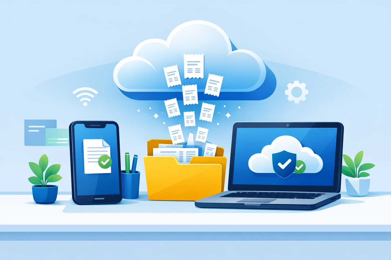 Digital organization of business receipts and tax documents using secure cloud storage for tax preparation.