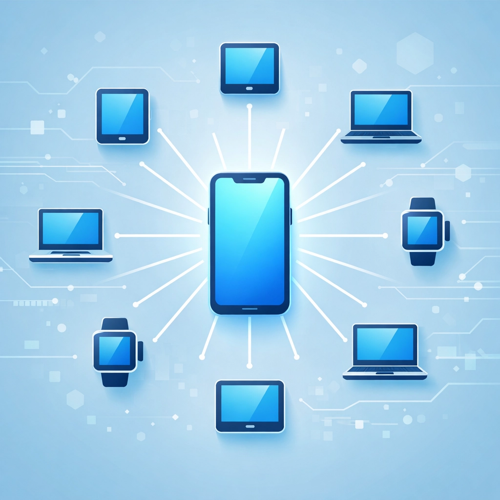 Mobile-first design connecting smartphone to multiple devices for seamless web experience