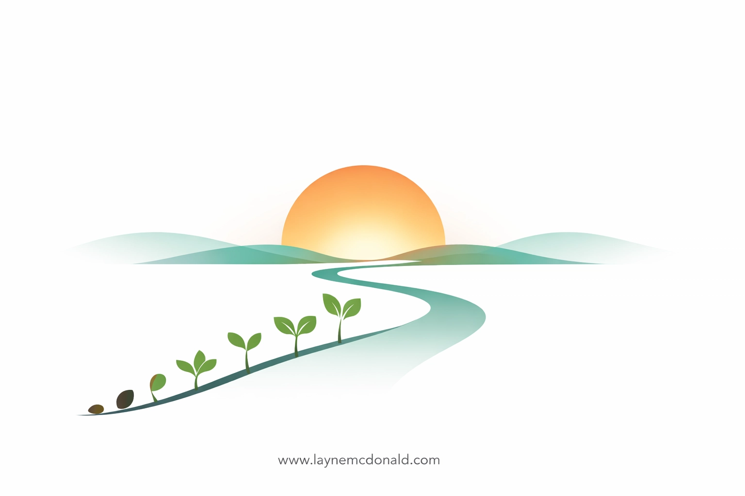A path toward a rising sun with growing sprouts illustrating the patient process of Christian spiritual growth.