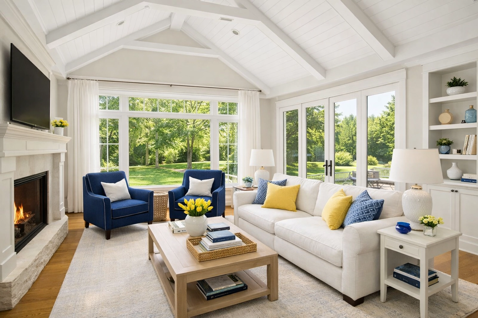 A pristine Hopkinton living room after professional house cleaning, creating a dust-free home sanctuary.