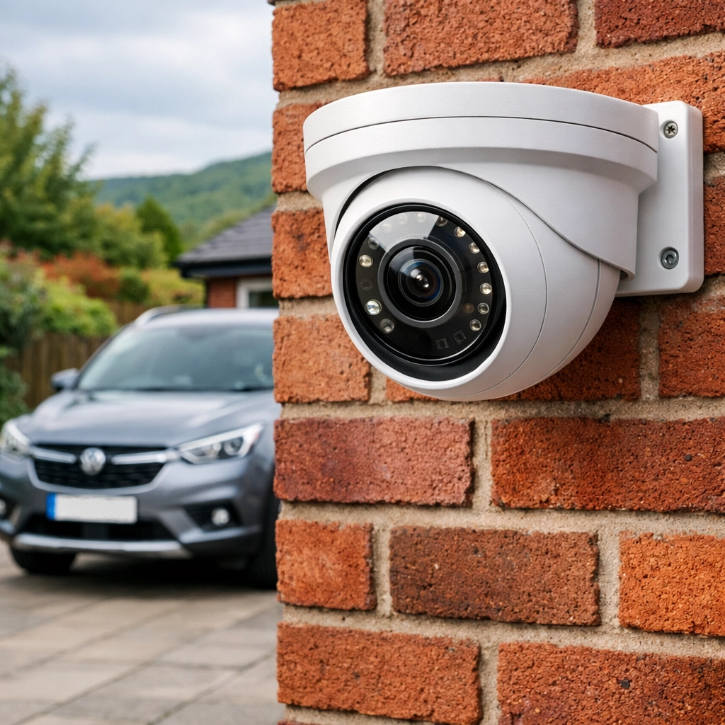 Professional NVR IP security camera mounted on a UK home exterior for enhanced residential safety.