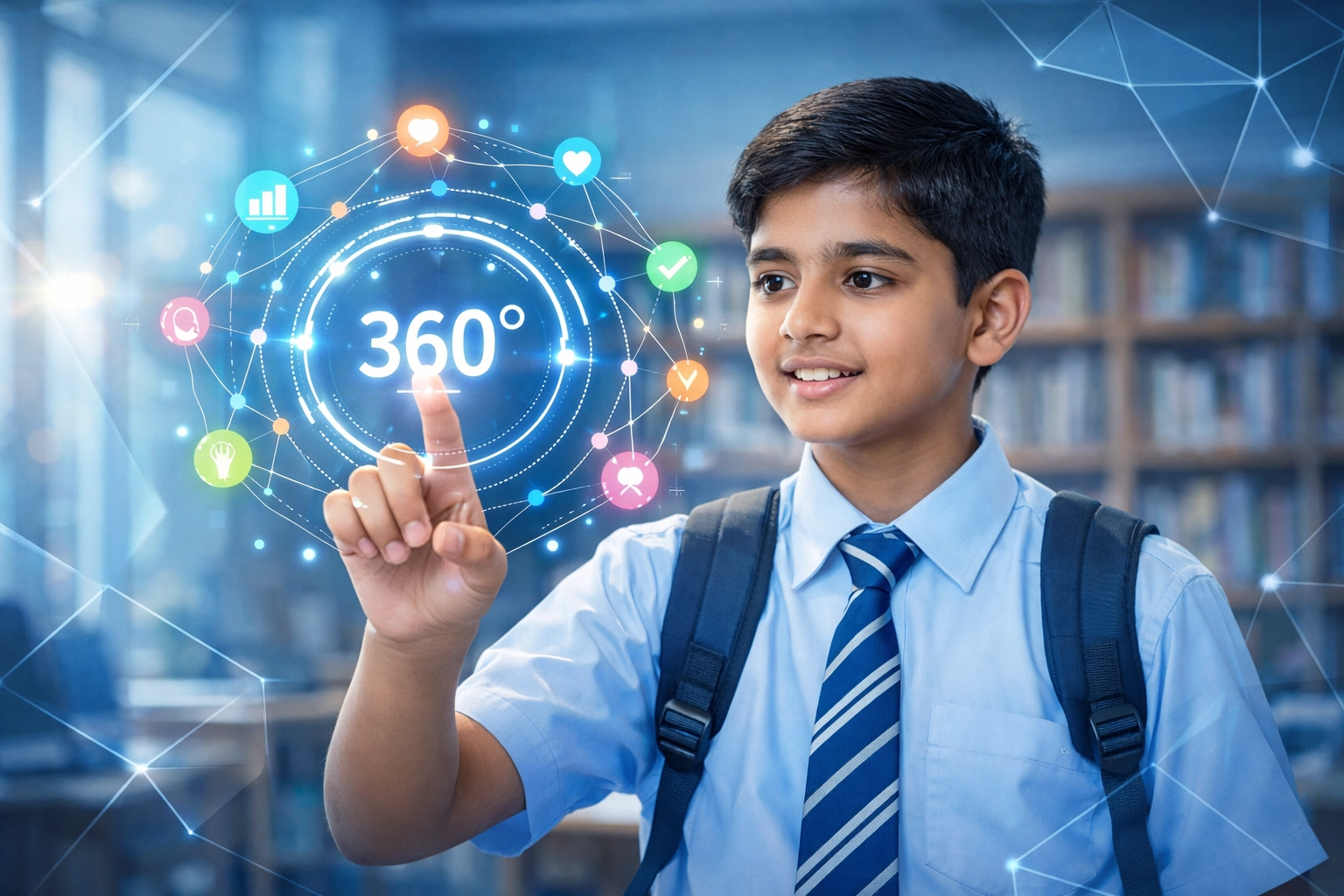 Indian student using digital tools for 360-degree assessments as part of digital transformation in Indian schools.