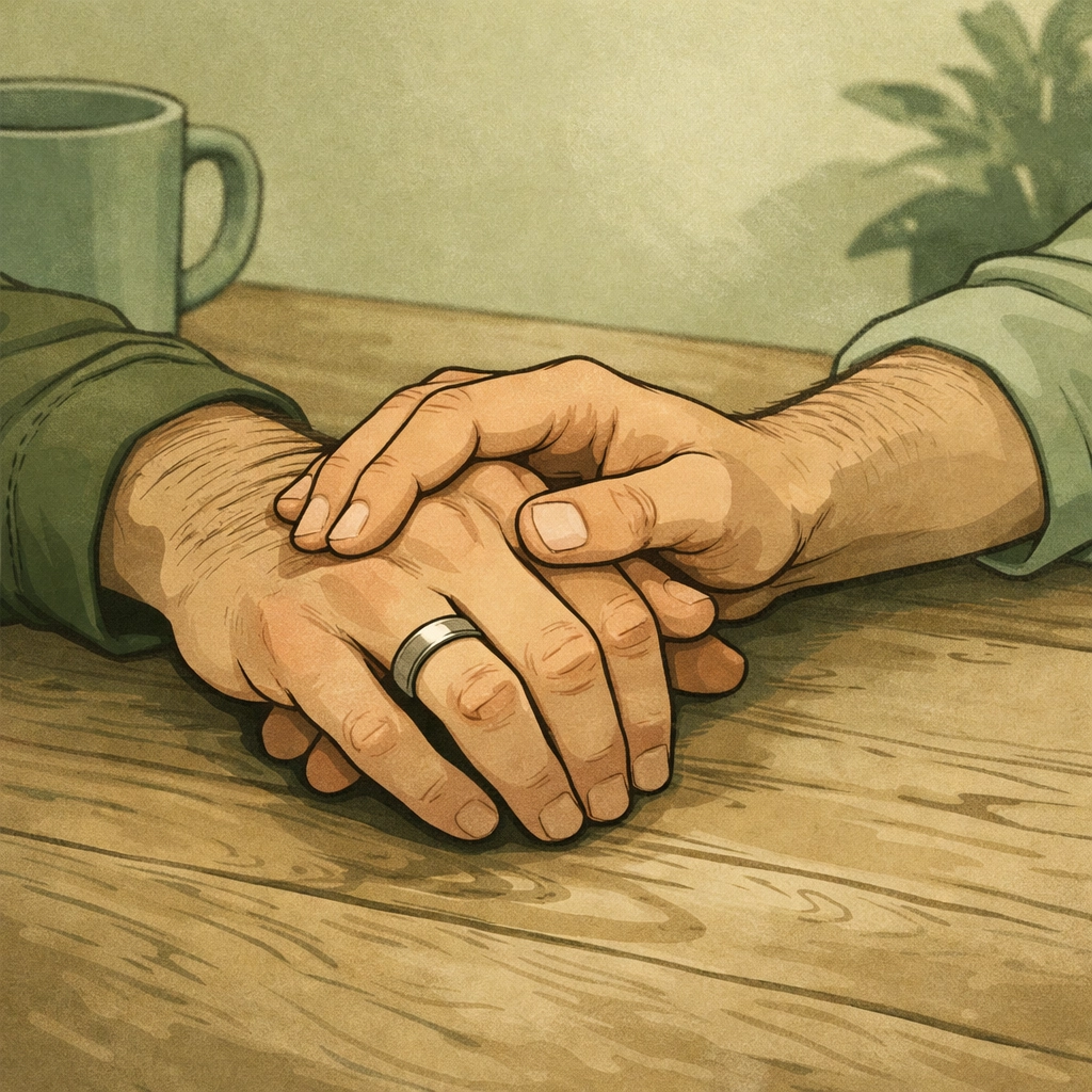 Close-up of a male couple holding hands, capturing the emotional intensity of literary MM fiction.