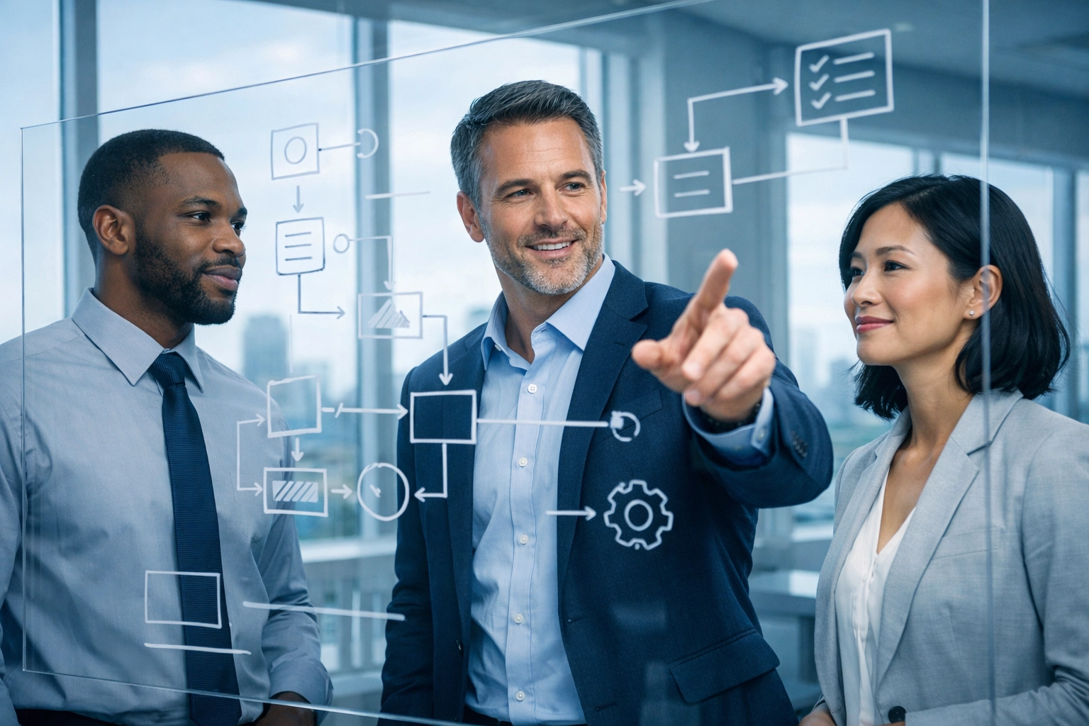 Alabama business team collaborating on workflow systems to reduce owner-dependency