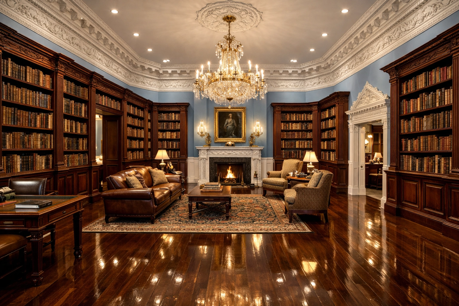 Dust-free historical Winchester library showcasing tailored luxury house cleaning for high-end estates.