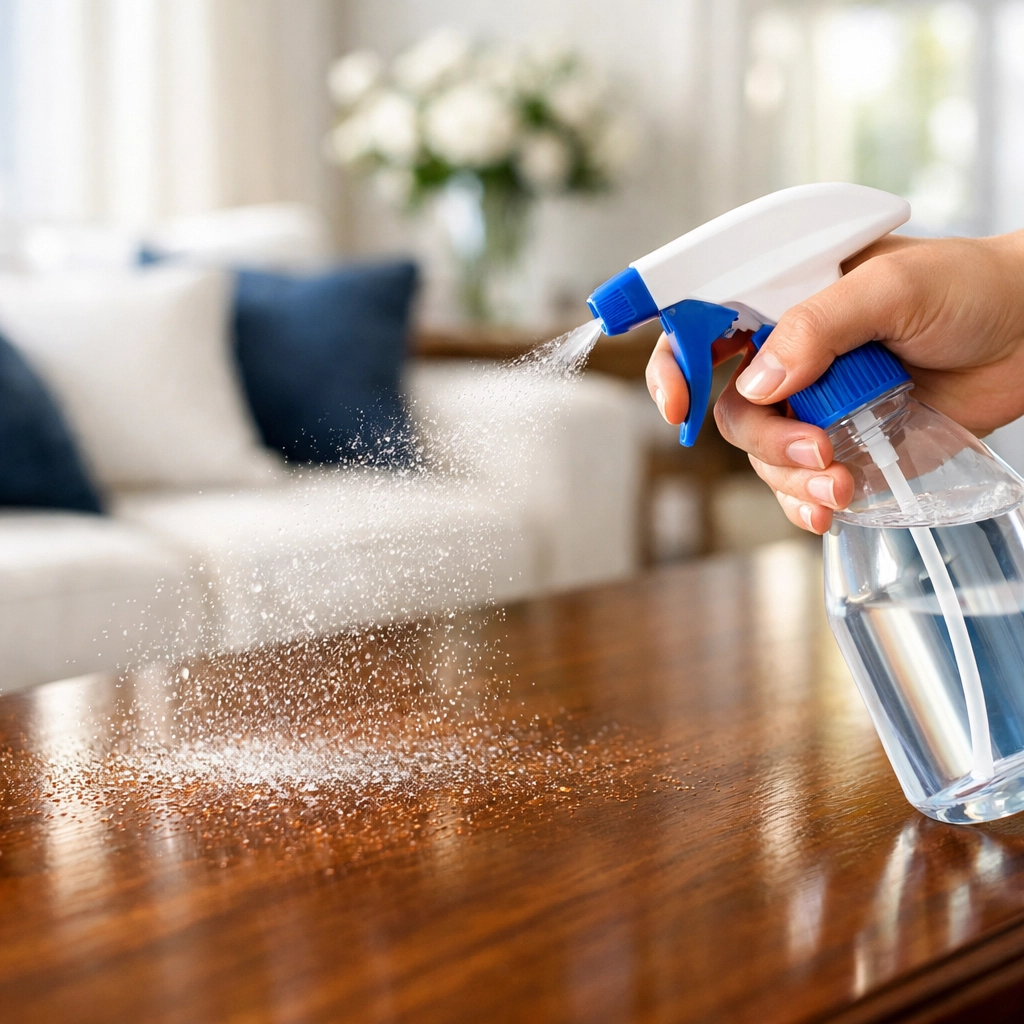 Professional house cleaning Ayer MA using eco-friendly supplies on polished hardwood surfaces.