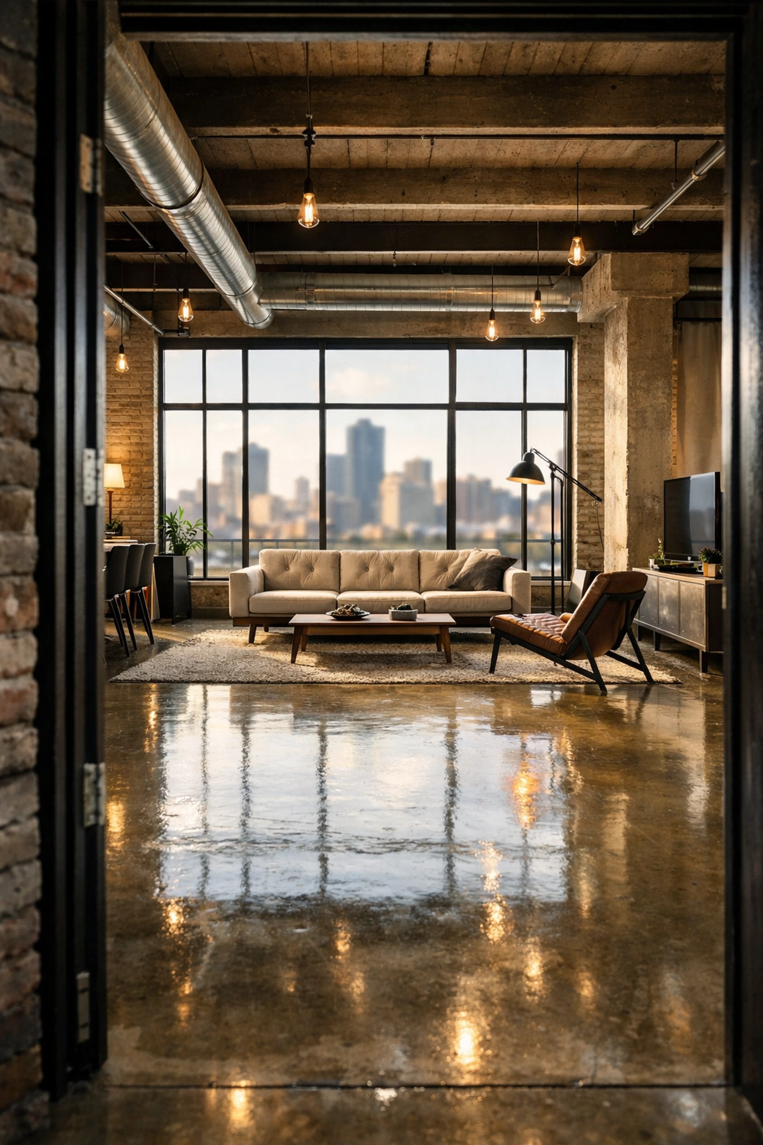A pristine, move-in ready industrial loft in Detroit showcasing high-standard professional turnover cleaning.