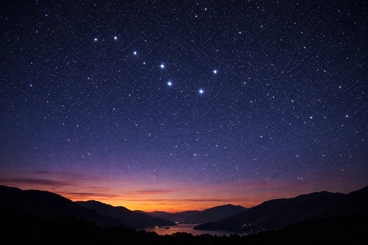 The Big Dipper in the night sky over the Lake District for star-based wilderness navigation.