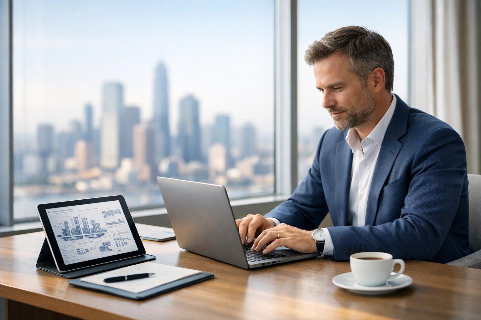 Professional consultant analyzing ServiceNow CMDB and ITAM strategies in a modern office suite.