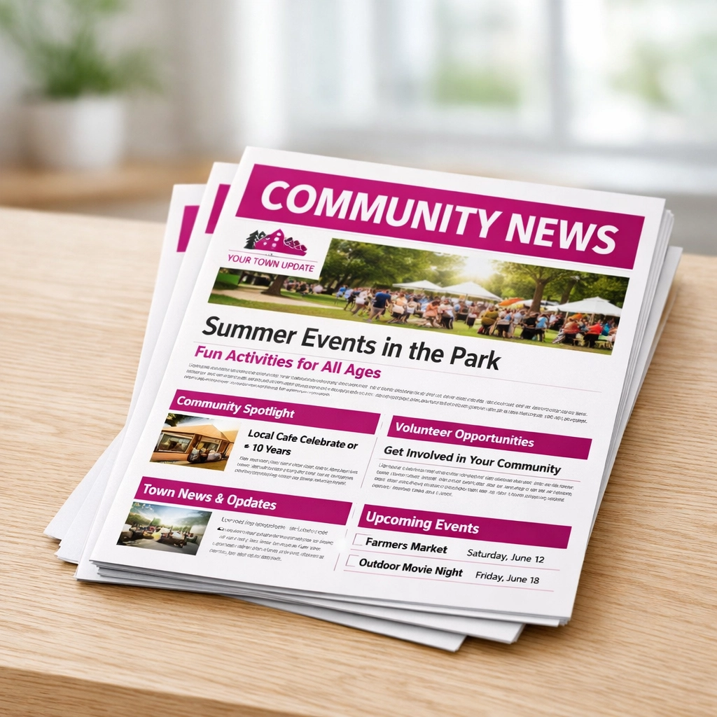 High-quality community newsletter mockup featuring professional printing services Cumbria for local organisations.