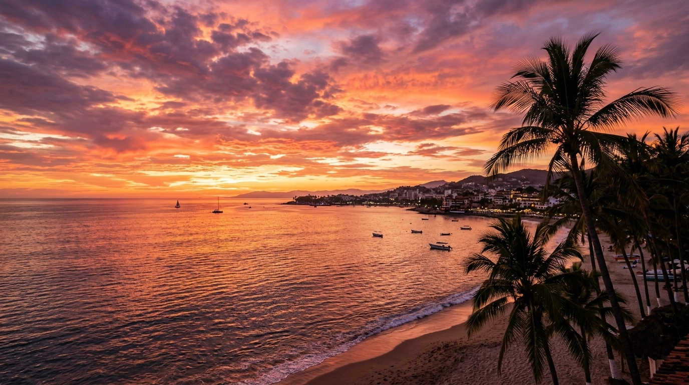 Vibrant sunset over the ocean in Puerto Vallarta