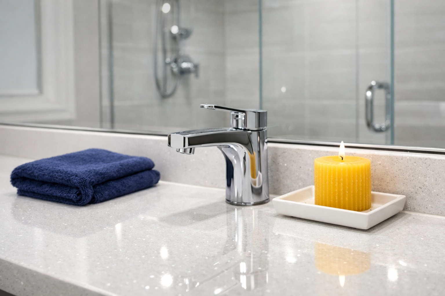 Spotless luxury bathroom vanity showing how to maintain high house cleaning standards between visits.