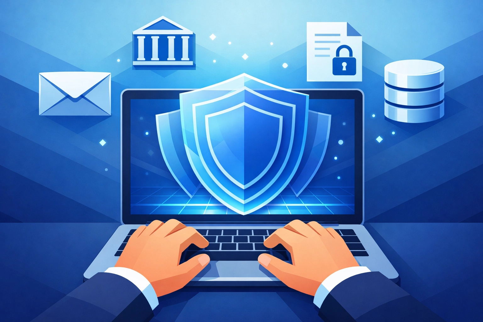 Business laptop with multi-layer phishing-resistant security protecting email and data