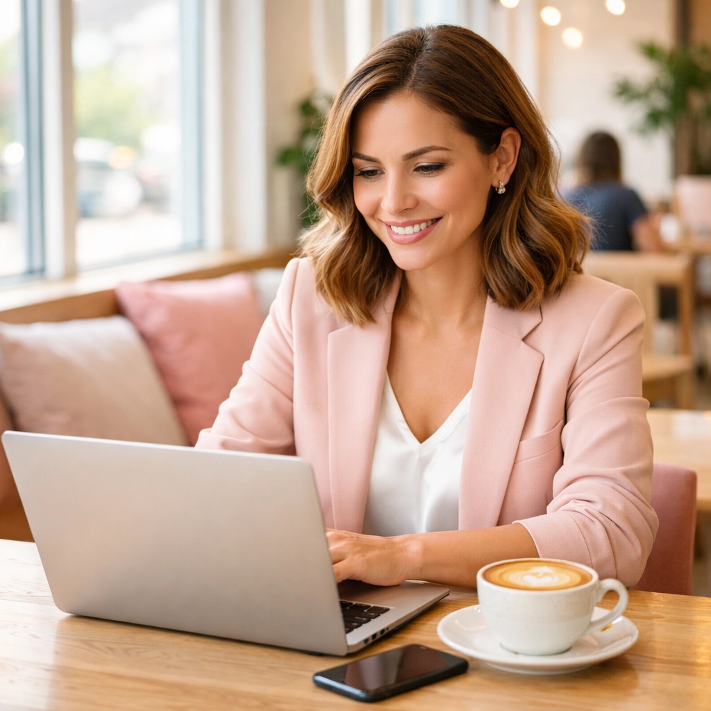 Professional successfully implementing LinkedIn lead generation strategies at cafe