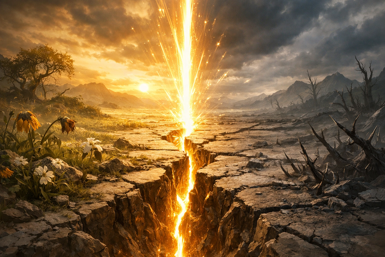 Fractured world representing spiritual separation from God and consequences of sin