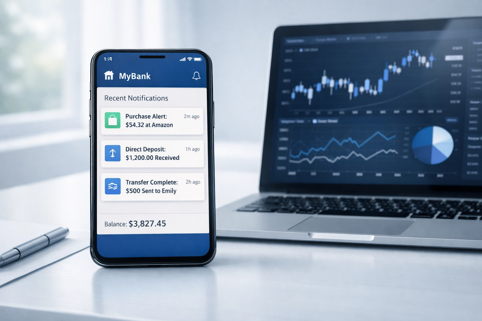Autonomous Finance Is Here: Set 'Agent Limits' on Your Bank Account 1 Smartphone banking app displaying AI transaction notifications on minimalist desk setup