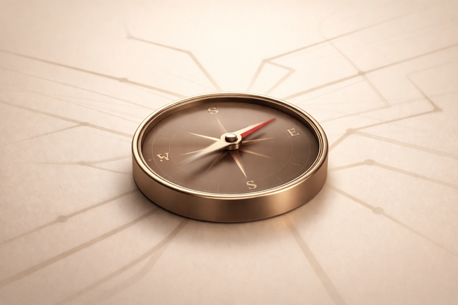 Compass with spinning needle, symbolizing unclear product value proposition and the need for assessment