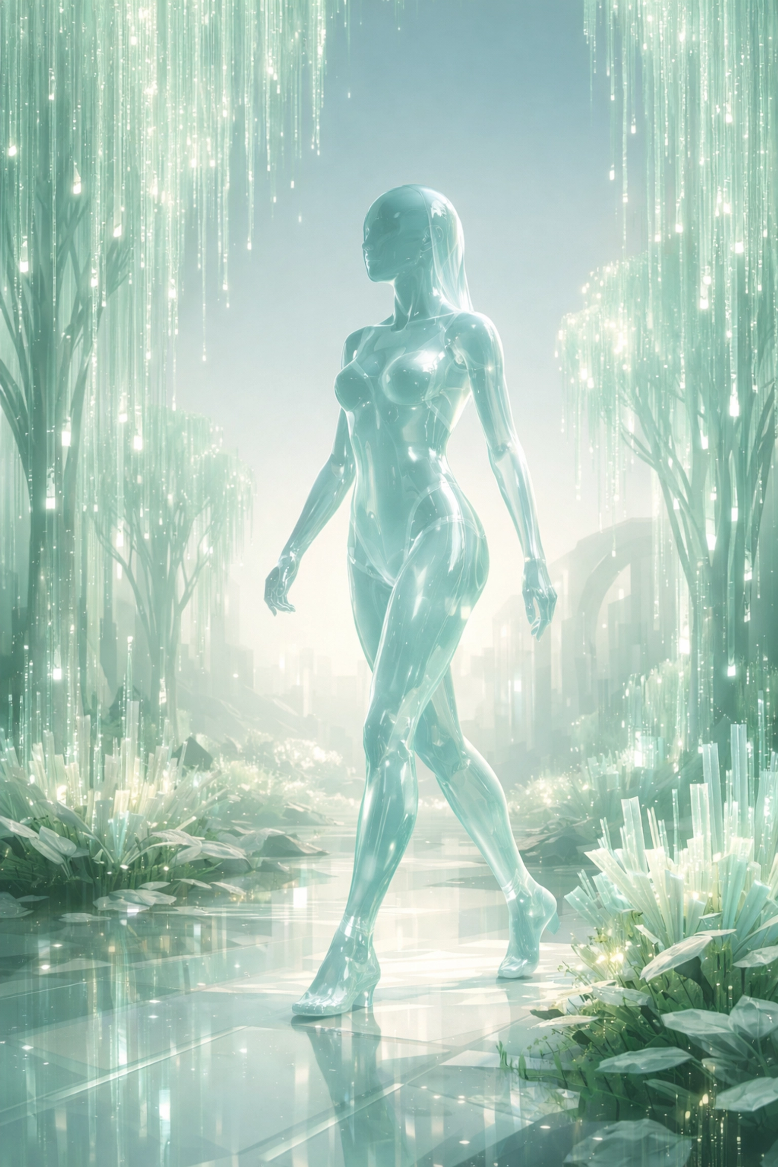 A digital AI scout silhouette navigating a data forest to identify business scaling strategies.