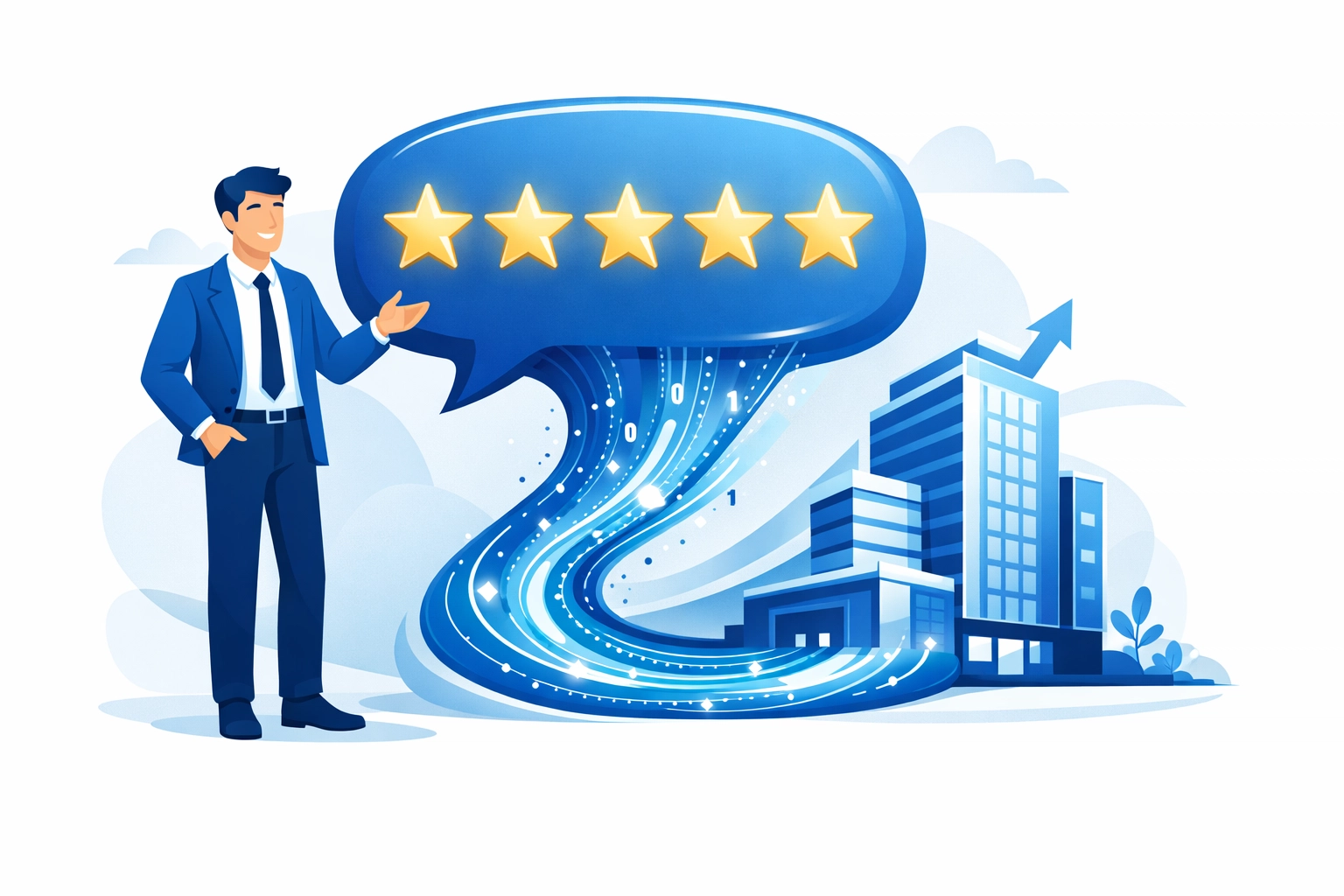 Five-star customer reviews powering local business growth through expert reputation management and AEO.