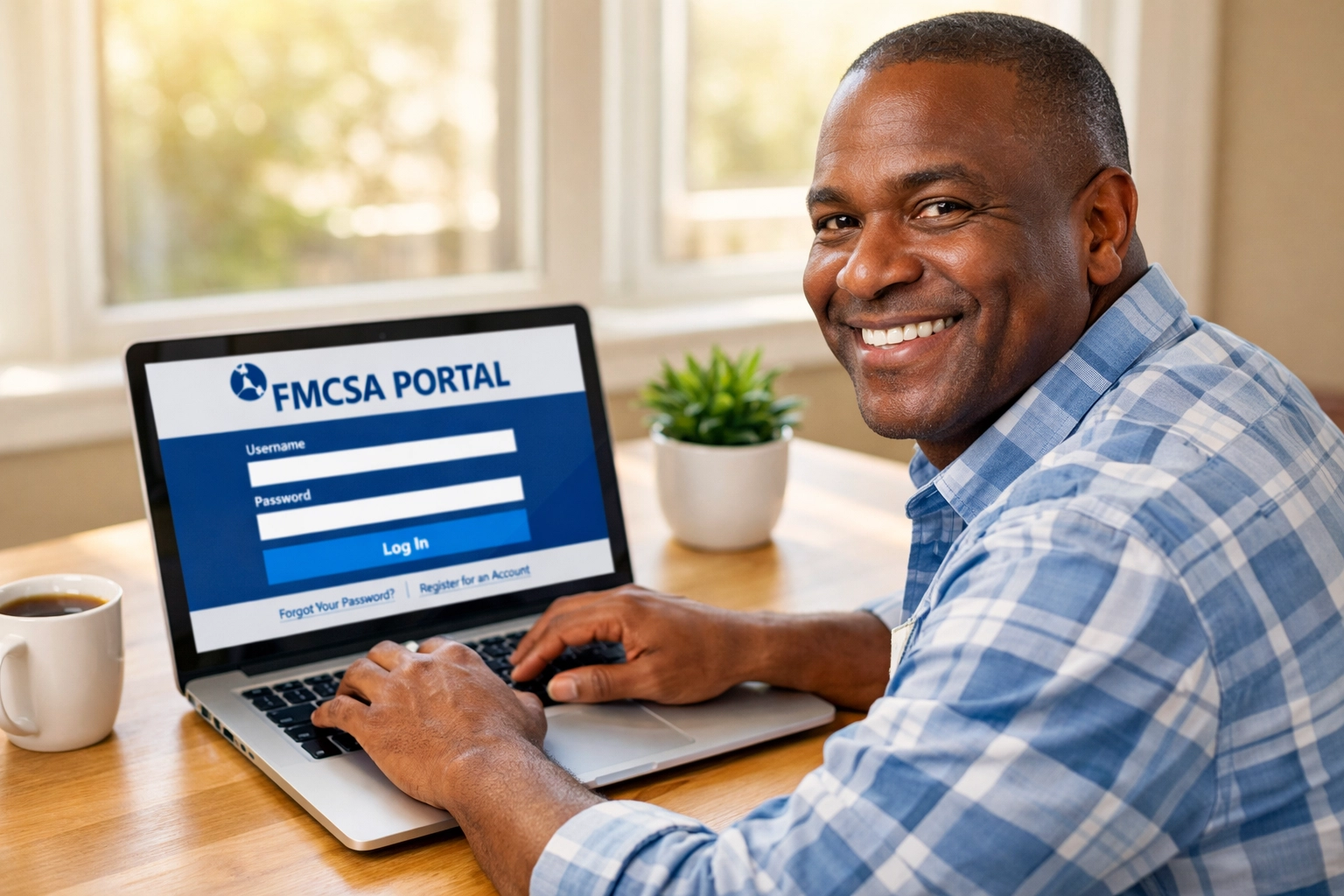 Truck driver filing MCS-150 biennial update online through FMCSA portal