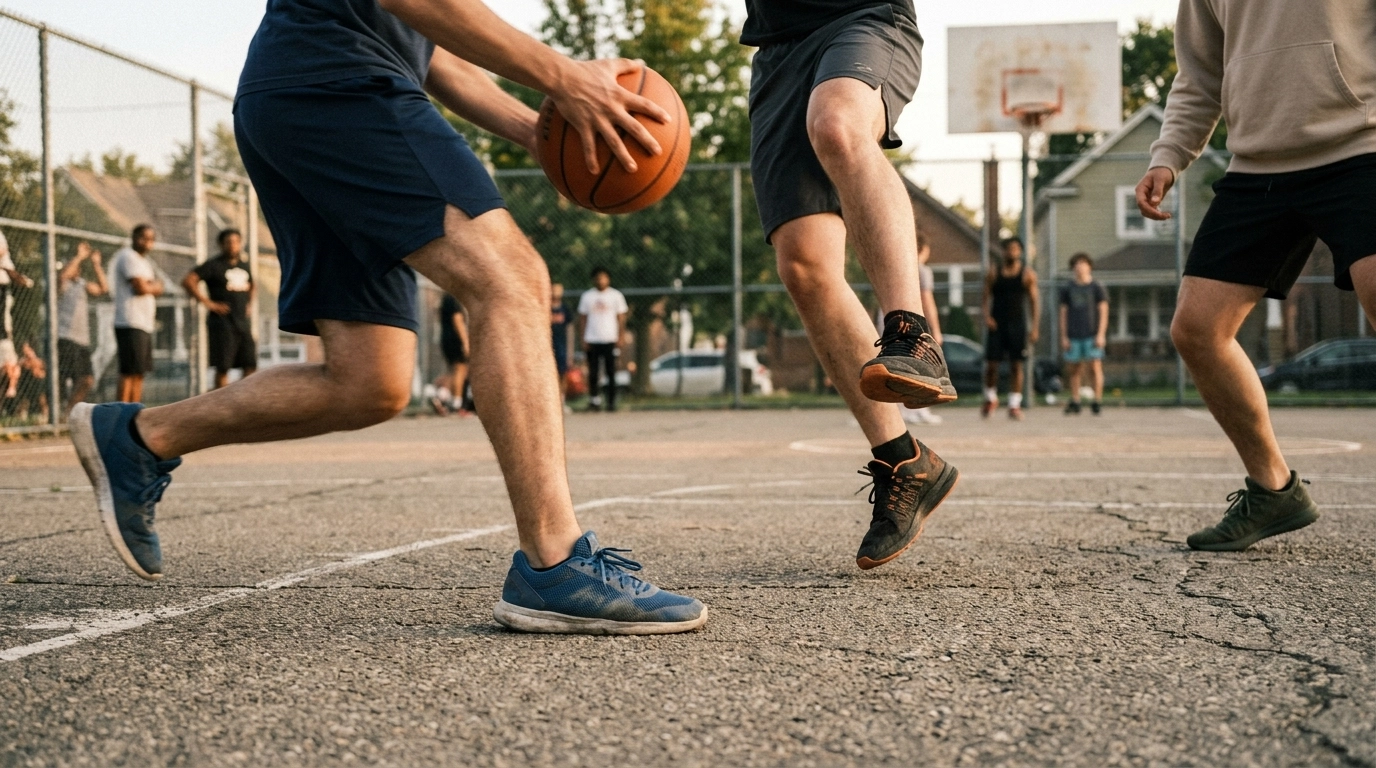 Sneakers in motion for neighborhood activities