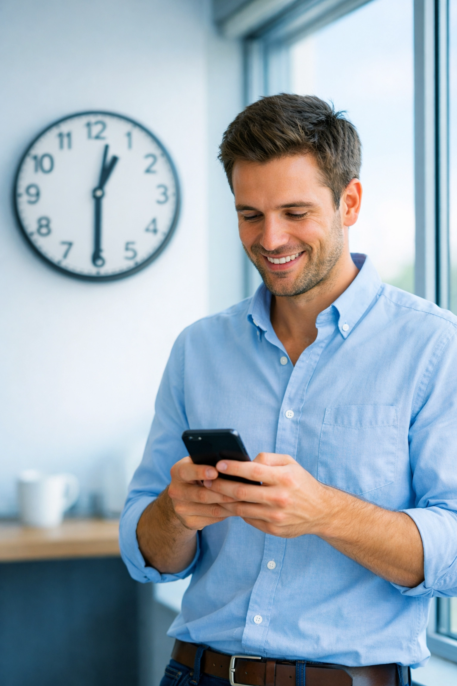 Donor checking SMS fundraising text at optimal time during lunch break at 12:30 PM
