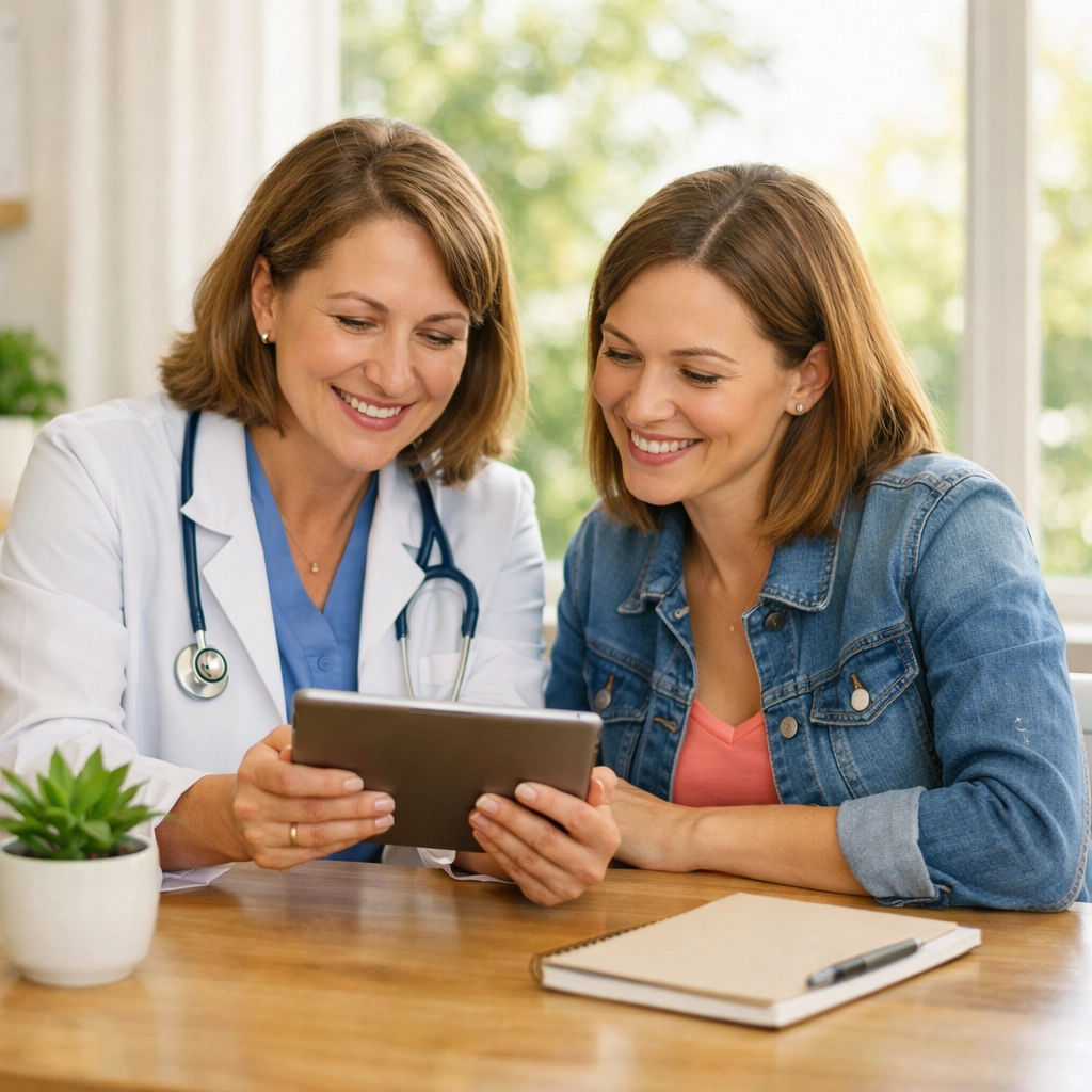 MATS therapist and parent reviewing a treatment plan for ABA insurance reauthorizations in Georgia.