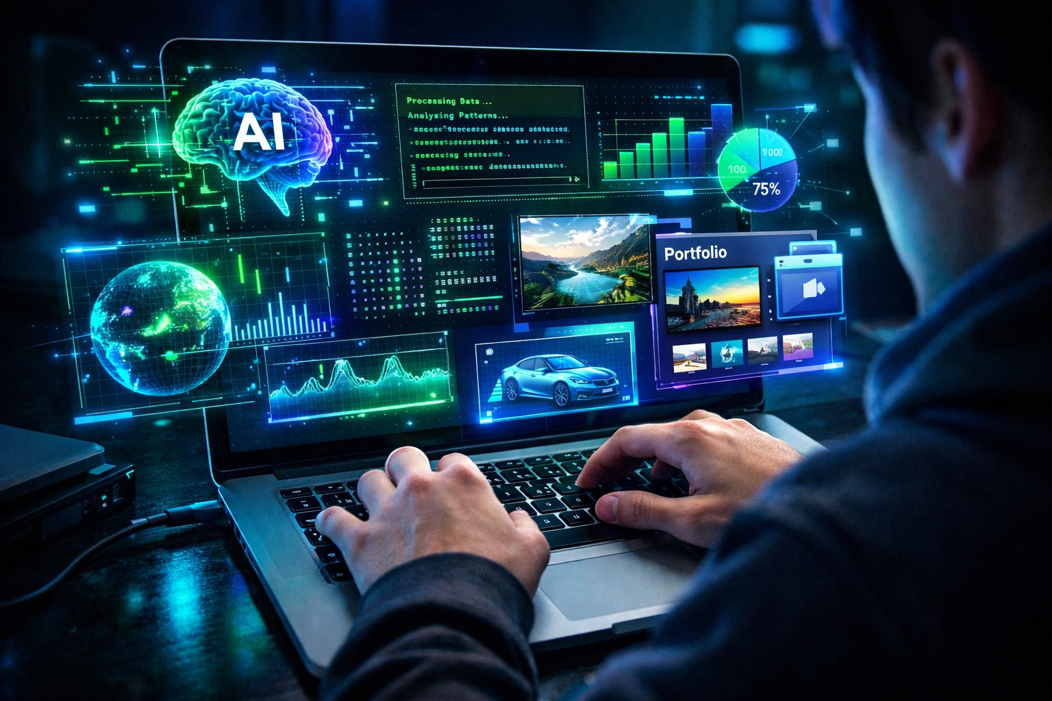 Student using AI tools to create portfolio artifacts for career readiness assessment