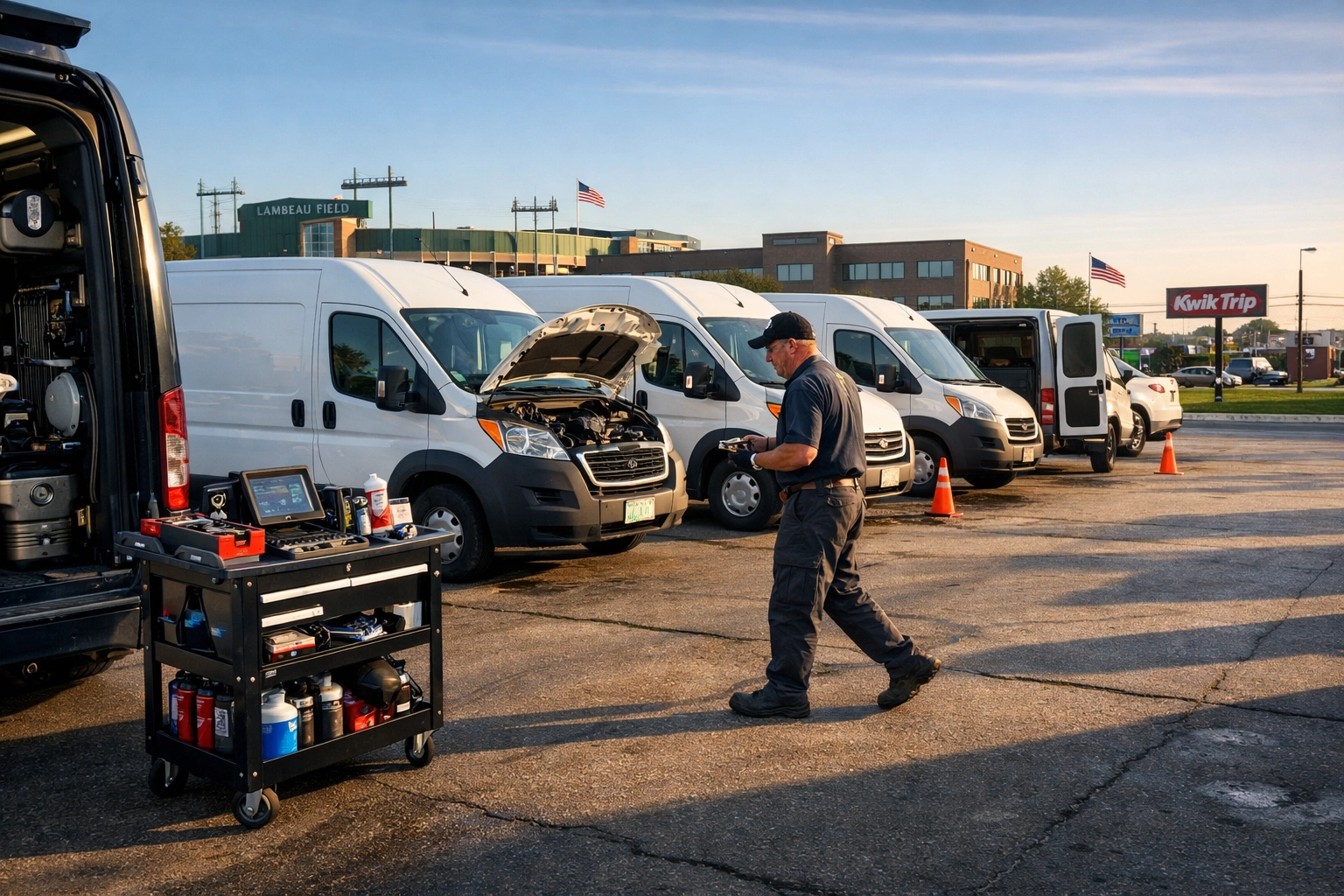 Mobile mechanic providing fleet maintenance services to commercial vans in Green Bay
