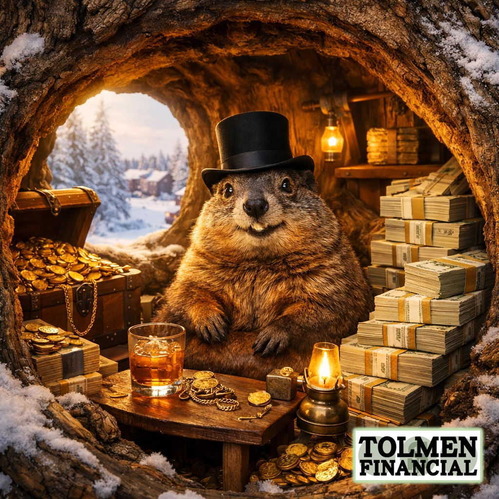 A groundhog in a top hat surrounded by wealth, symbolizing the importance of strategic planning.