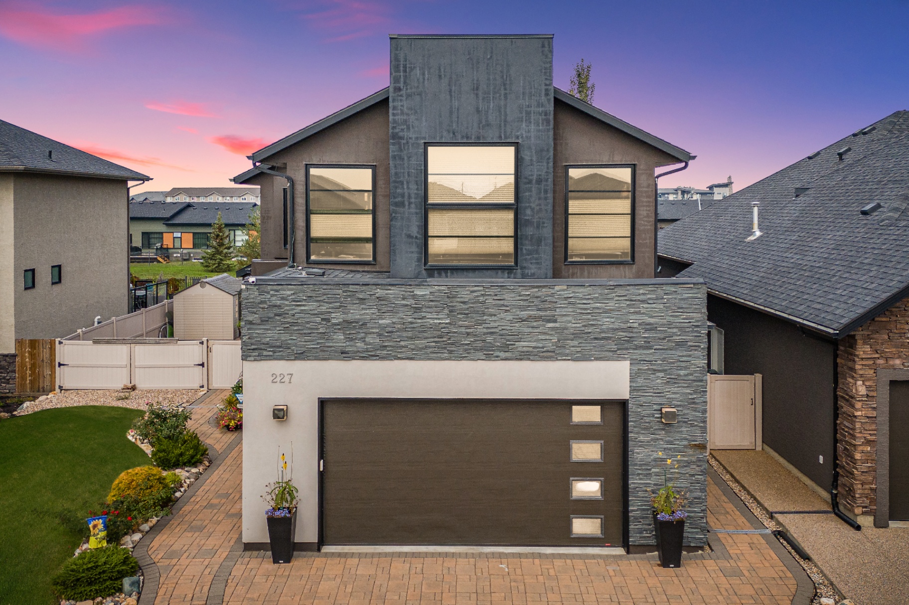 Aerial twilight image of modern home