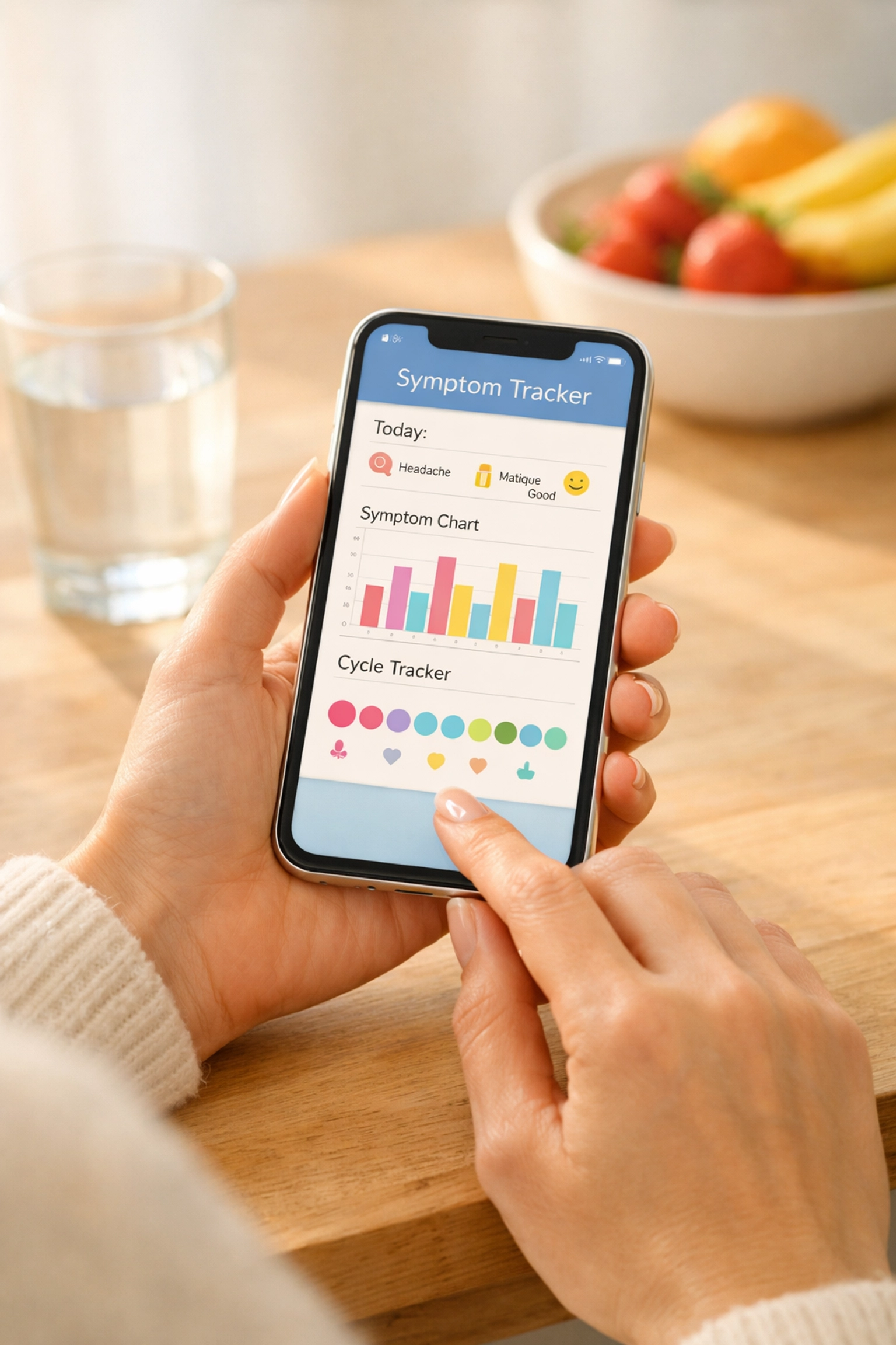 Perimenopause symptom tracking app showing health data charts on smartphone Perimenopause symptom tracking app showing health data charts on smartphone