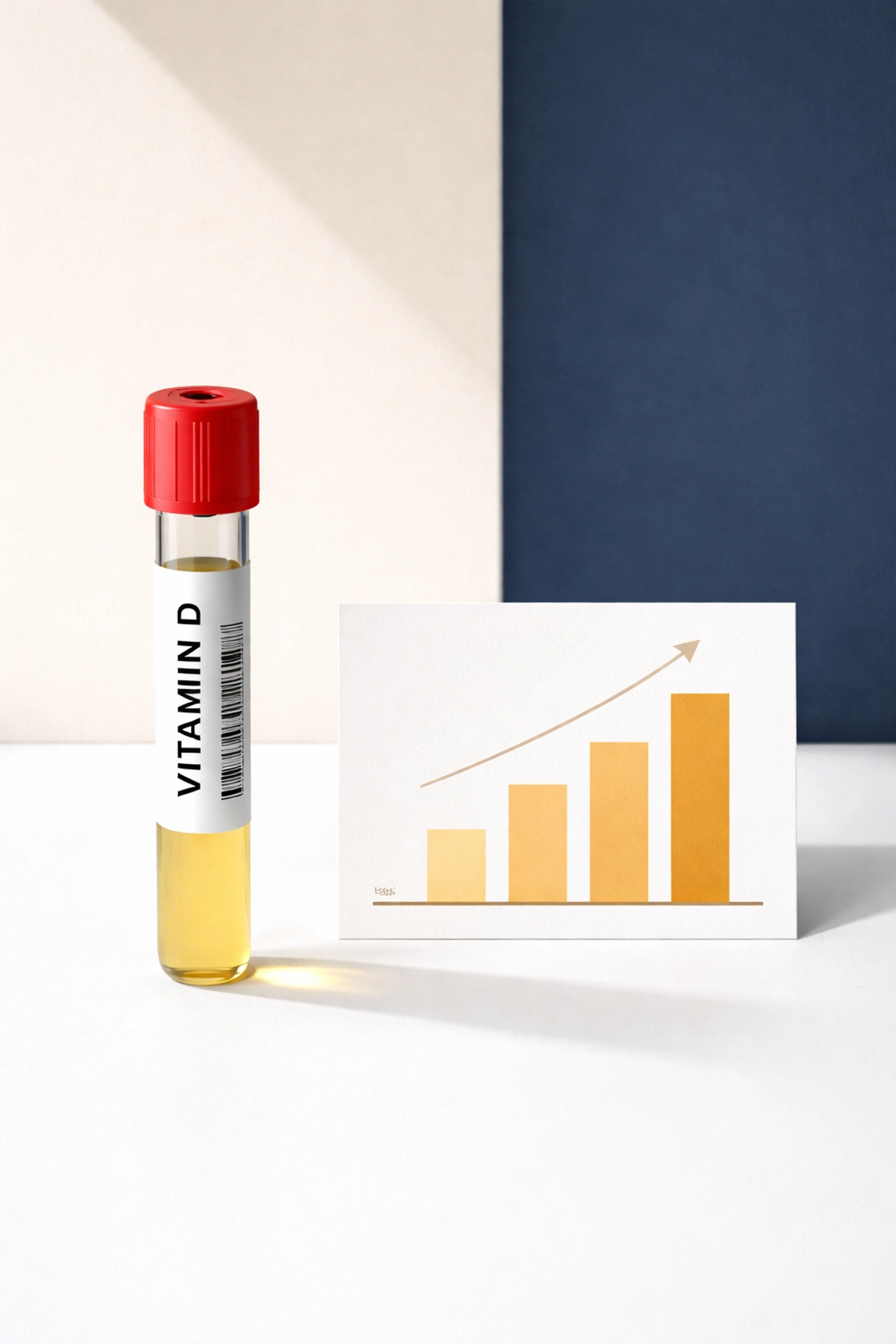 Medical blood test vial and chart highlighting the controversy of vitamin D megadosing and testing