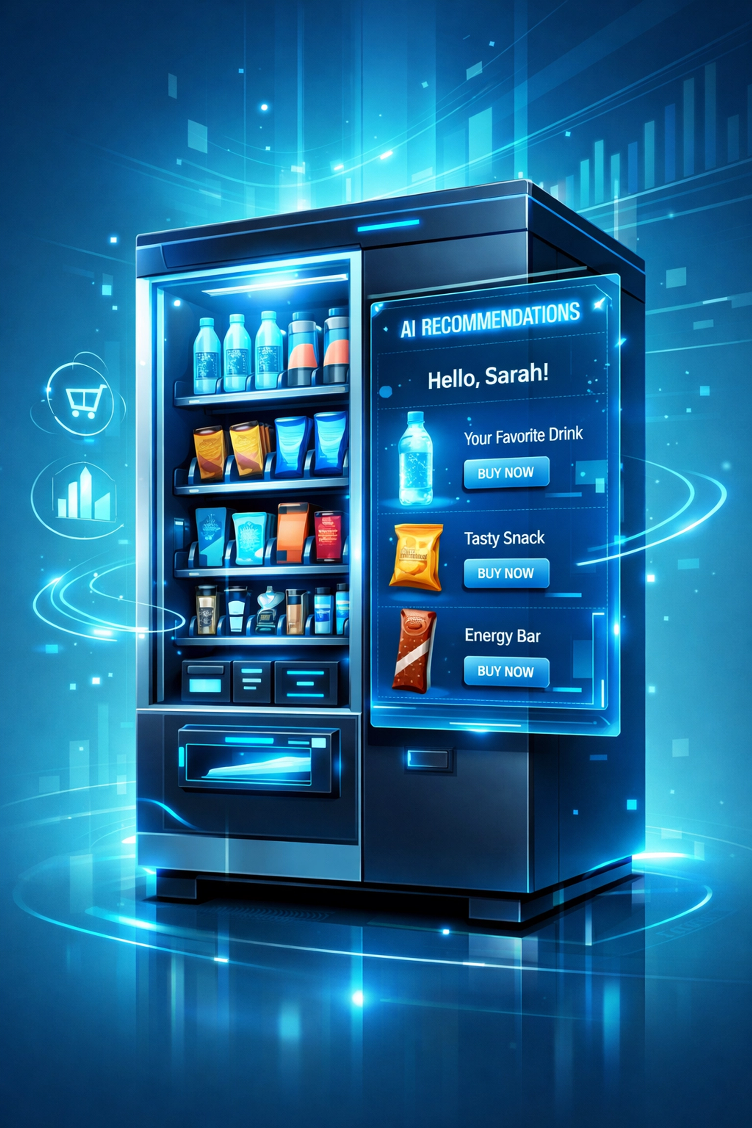 AI-powered smart vending machine with personalised product recommendations and digital interface