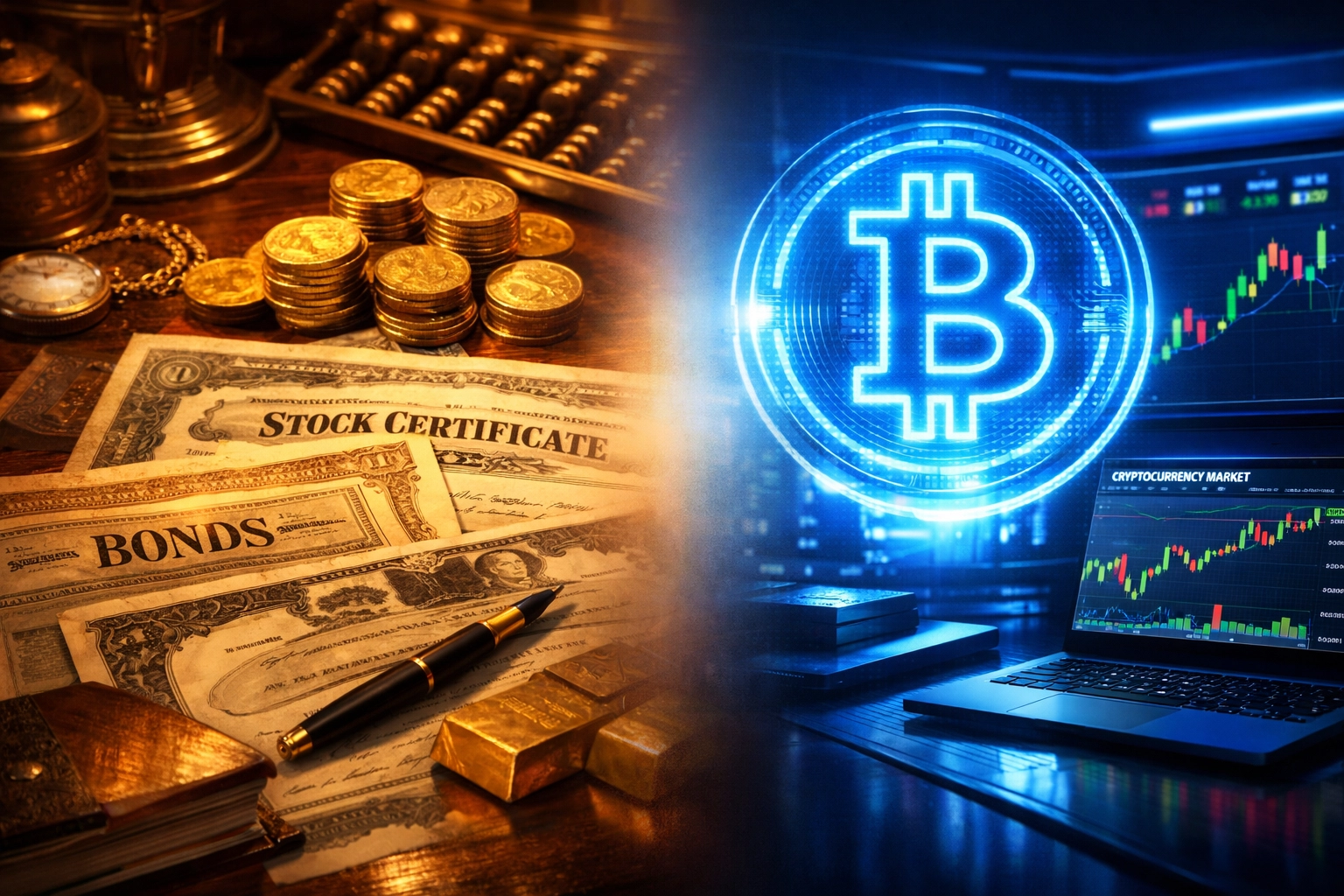 Bitcoin integration with traditional assets showing the blend of cryptocurrency and conventional investments