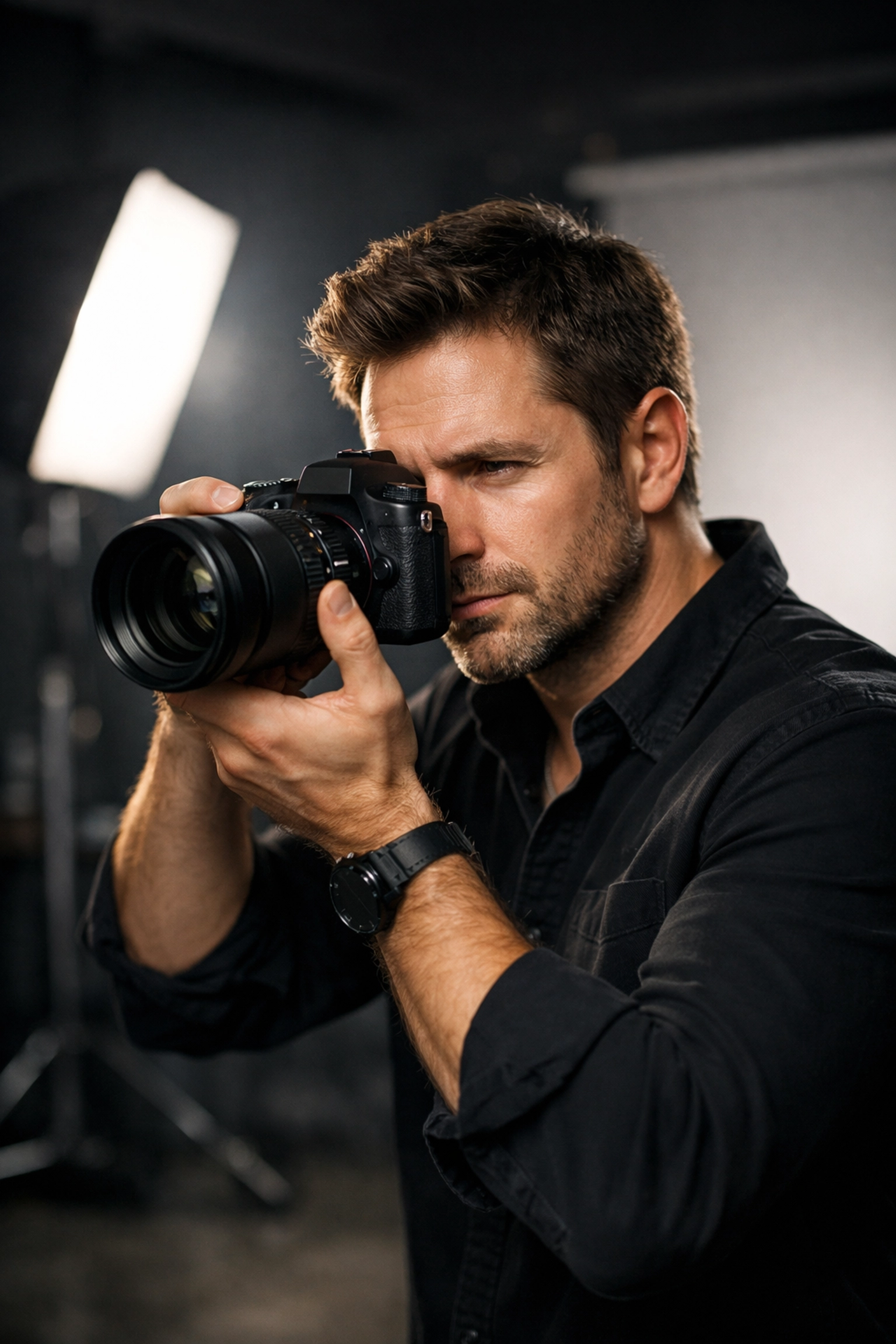 The Ultimate Guide to Proshoot.io: Everything You Need to Succeed as a Visual Pro 1 Professional photographer in a studio using high-end gear, showcasing professional standards on Proshoot.io.
