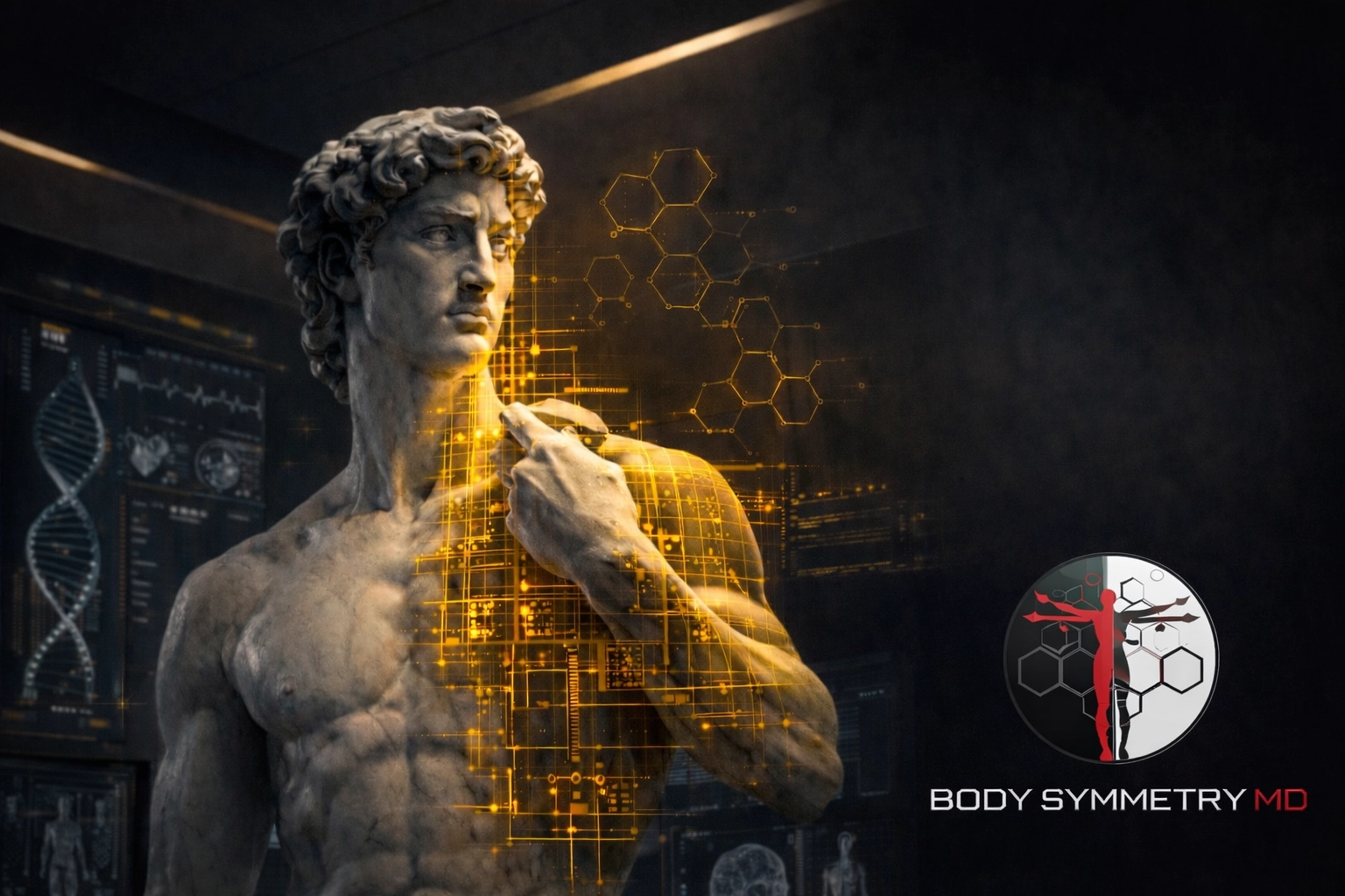 Classical marble statue with digital grid overlays representing a forensic metabolic audit for optimal function.