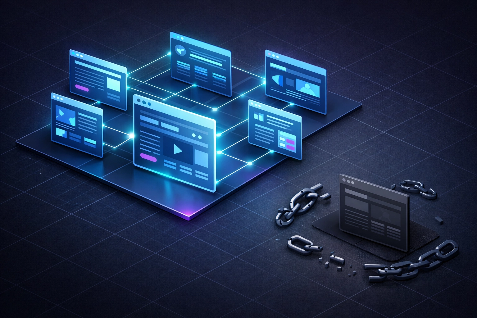 Page orpheline isolée sans liens internes dans l'architecture d'un site web