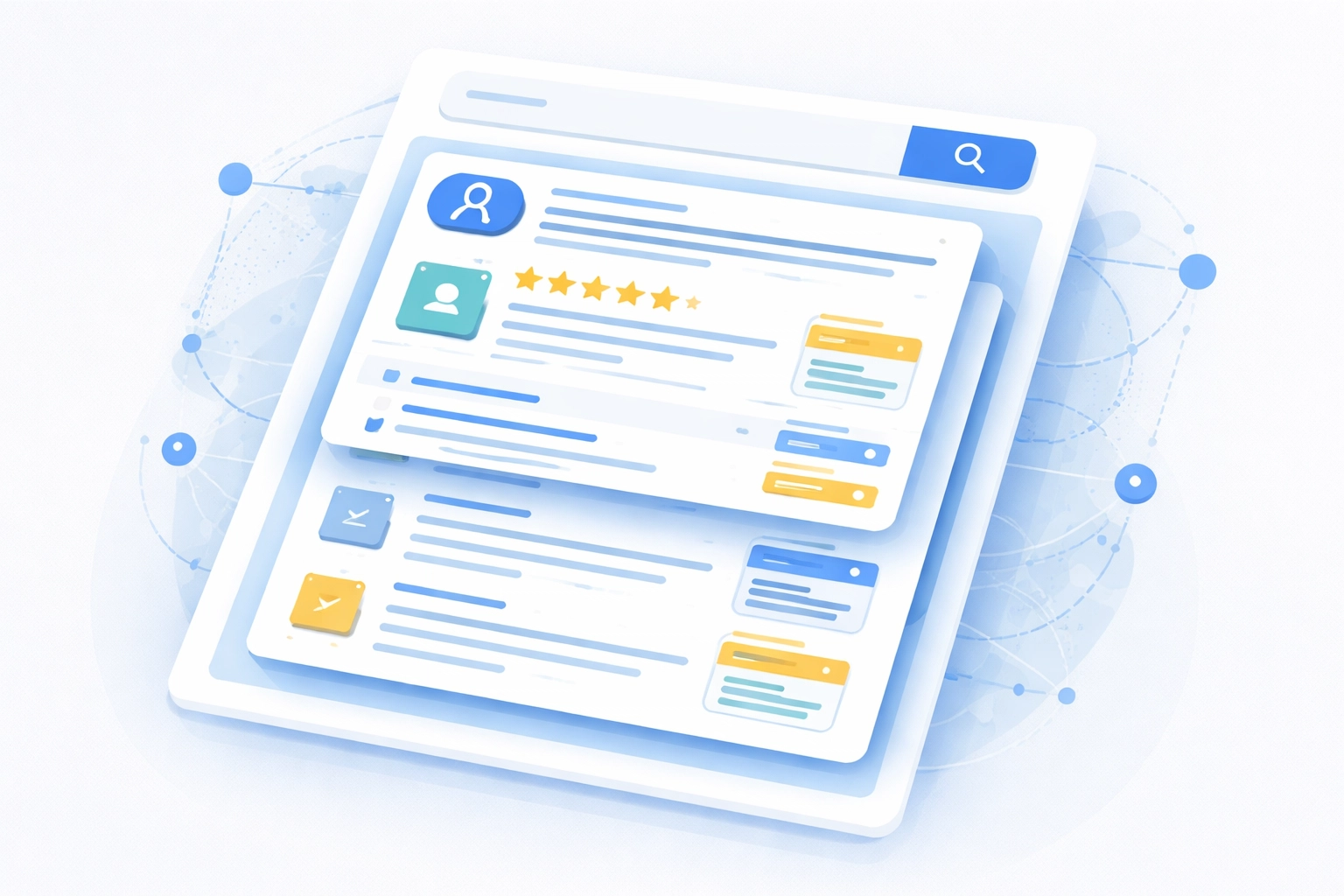 Search engine results page with rich snippets like star ratings highlighting schema markup SEO benefits
